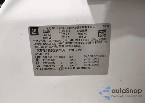 2012 Chevrolet Equinox 2Lt z USA, uszkodzony, nr VIN 2GNFLNE57C6354006